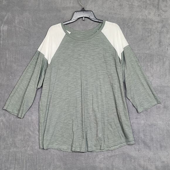 Maurices 24/7 Raglan Shirt T Shirt 2X Shirt Green White Relaxed Fit 3/4 sleeves - Picture 1 of 6